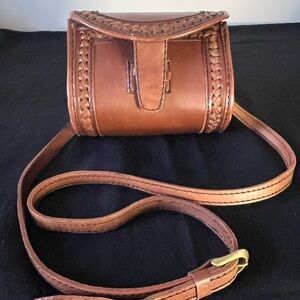 Vintage Hand Tooled Saddle Leather Handcrafted Brown Leather Crossbody Bag